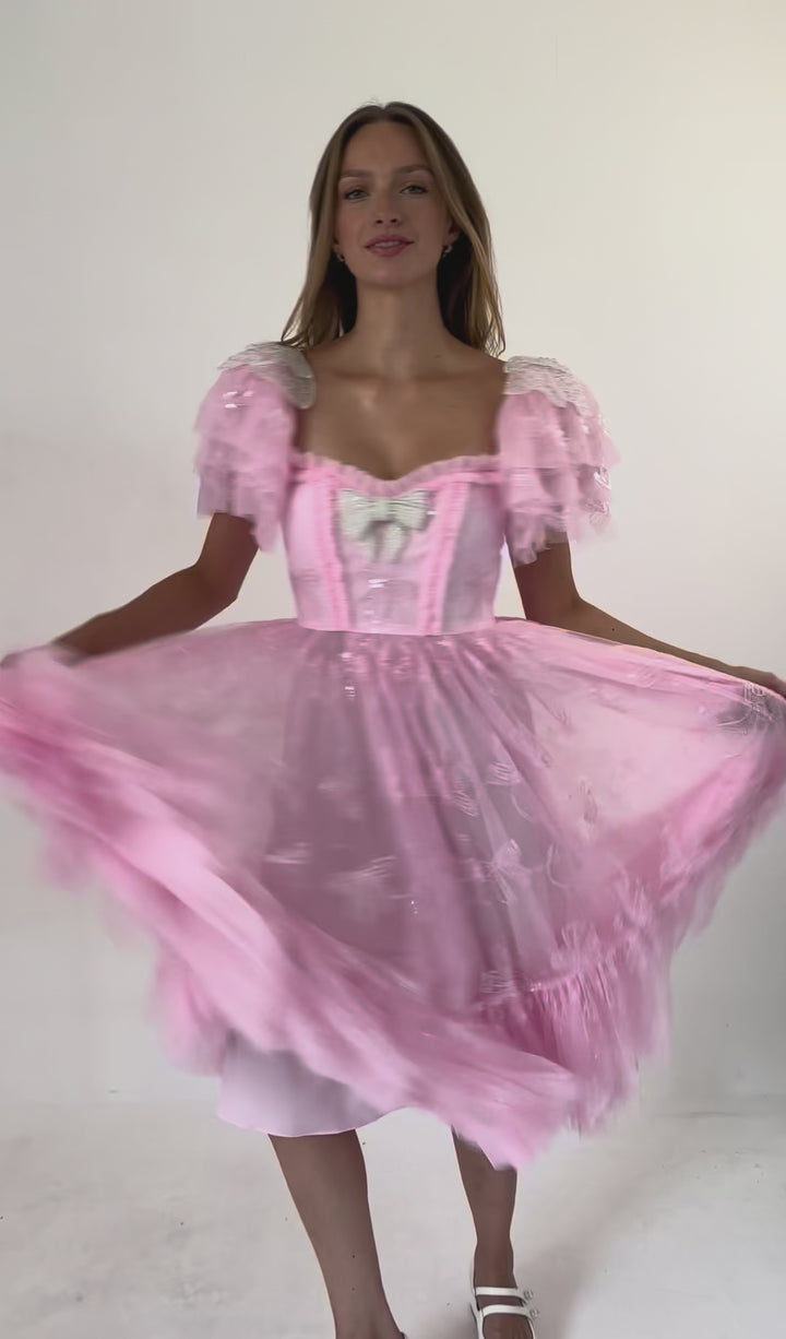 Bow Angel Sequin Dress - Pink