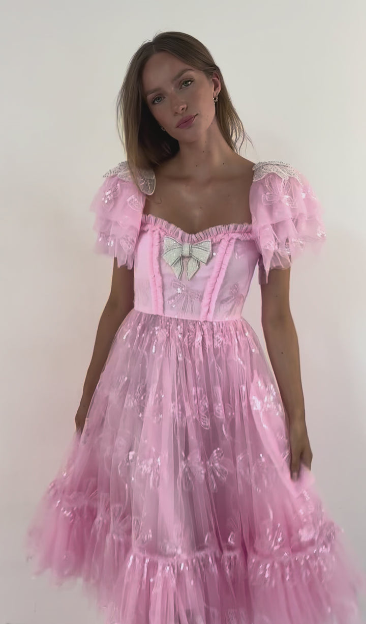 Bow Angel Sequin Dress - Pink
