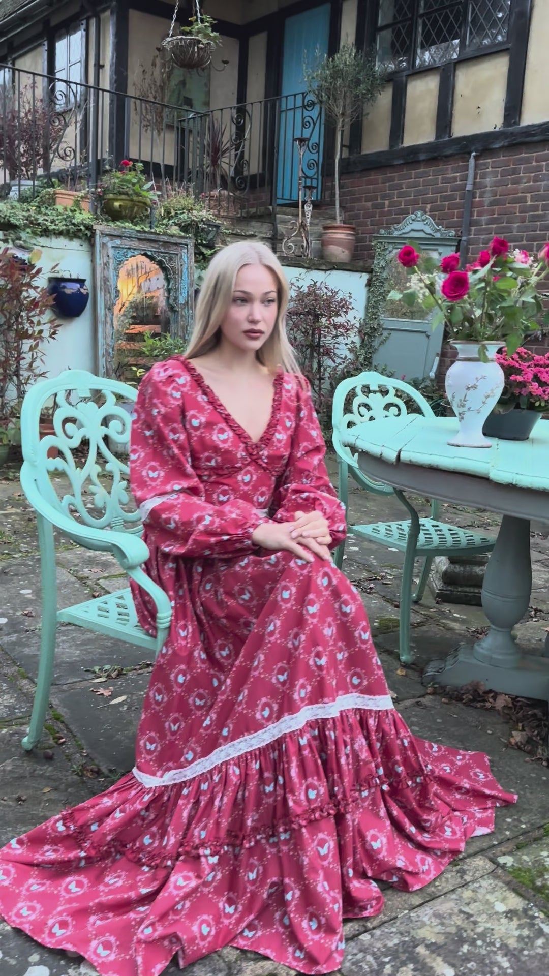 Flutter Lace Bloom Maxi Dress - Lipstick Red