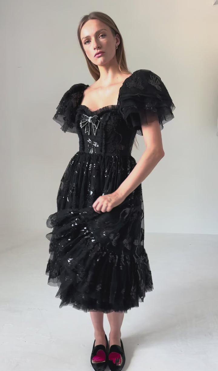 Bow Angel Sequin Dress - Black