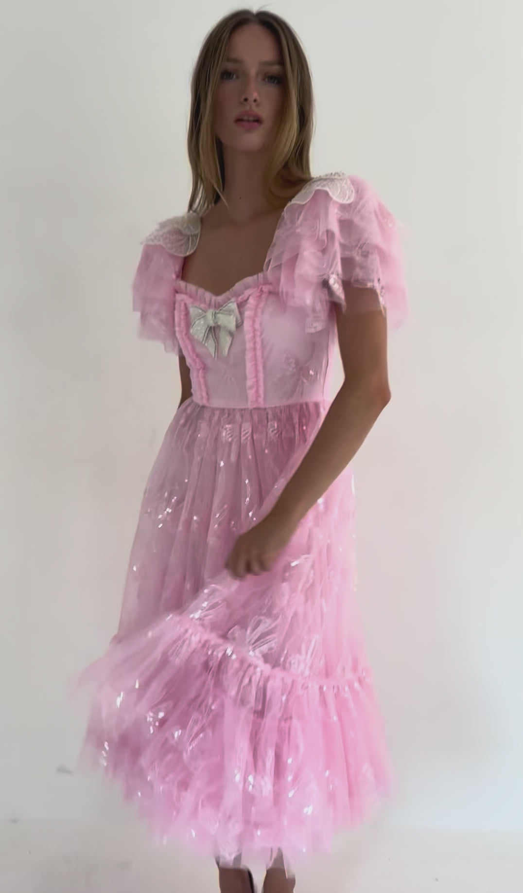 Bow Angel Sequin Dress - Pink