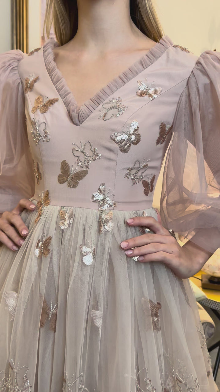 Golden Monarch Sequin Midi Dress