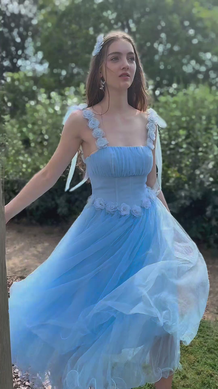 Blossom Belle Tulle Midi Dress - Blue