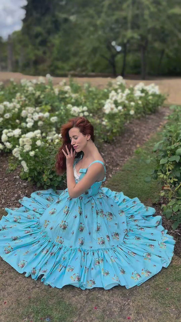 Botanical Heirloom Corset Midi Dress - Blue