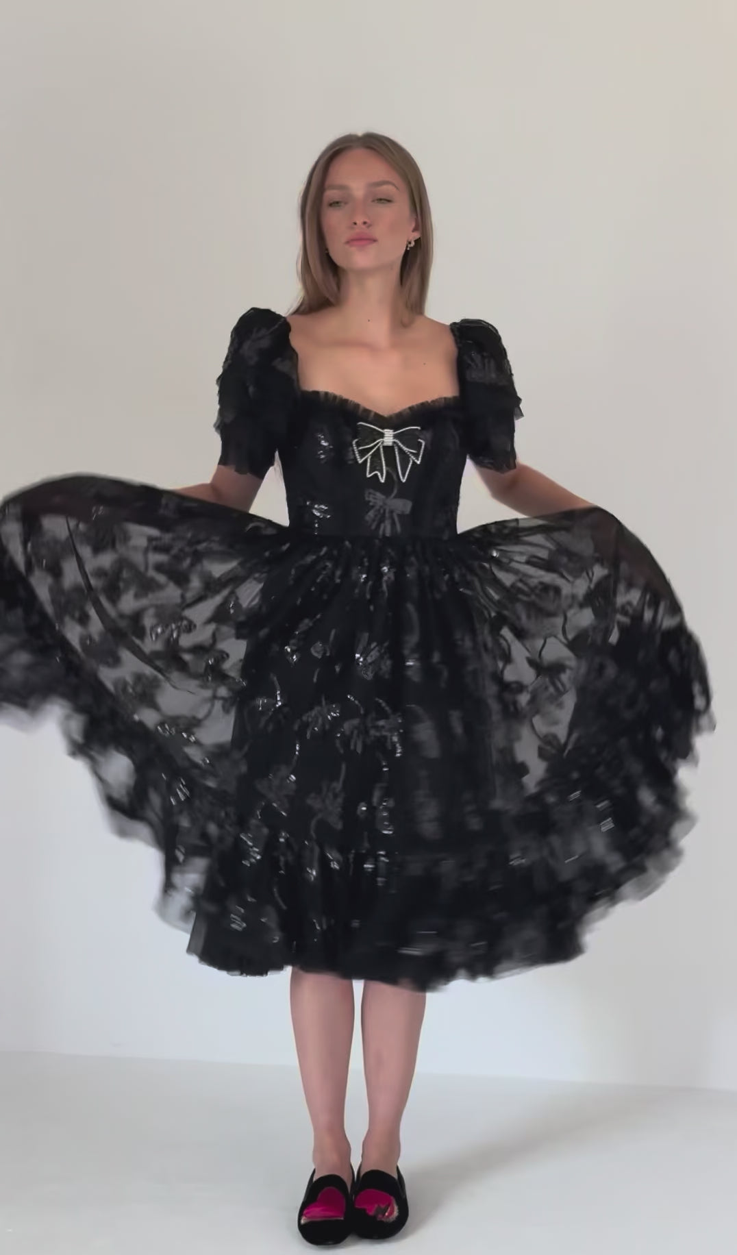 Bow Angel Sequin Dress - Black