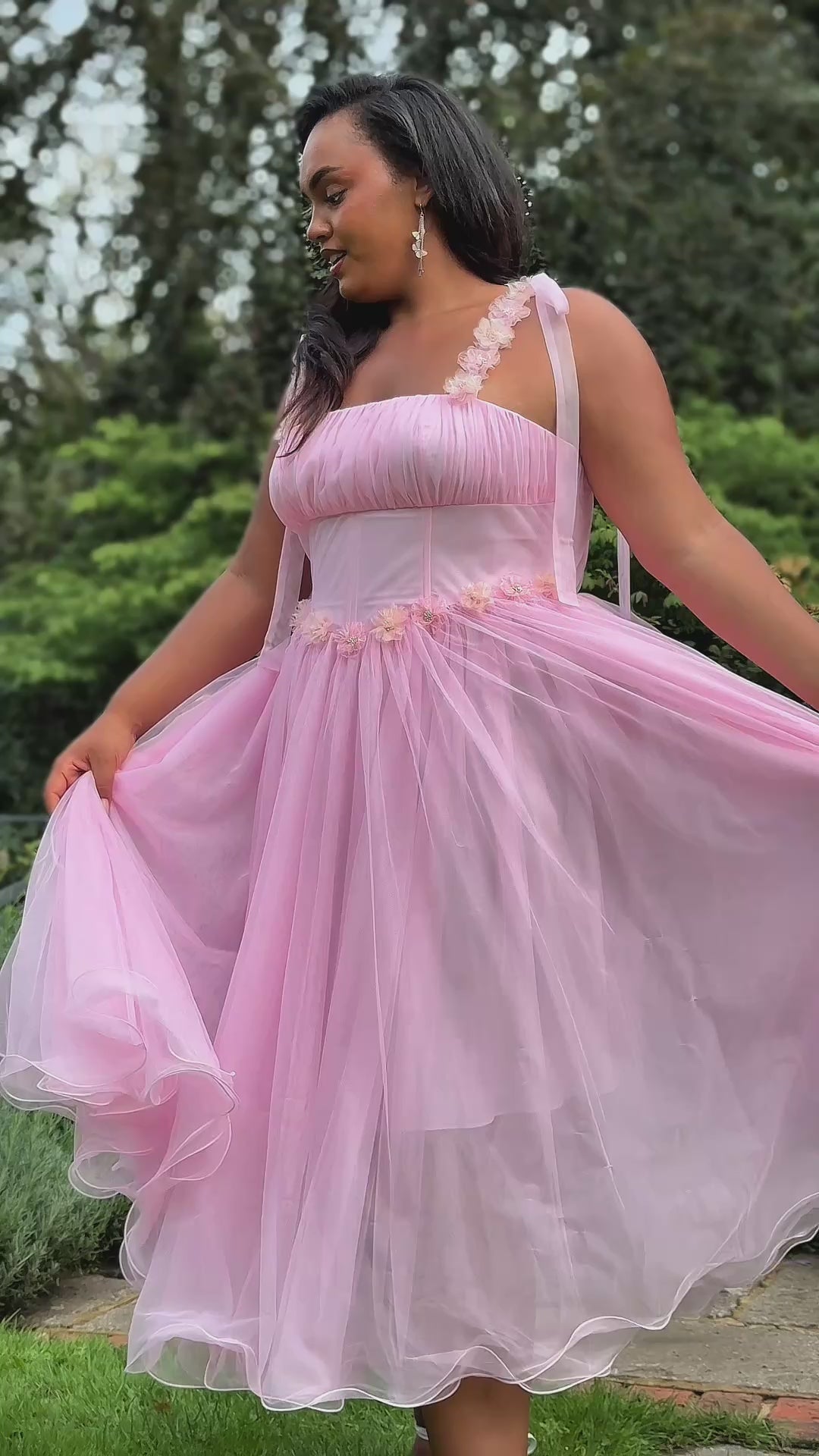Blossom Belle Tulle Midi Dress - Pink