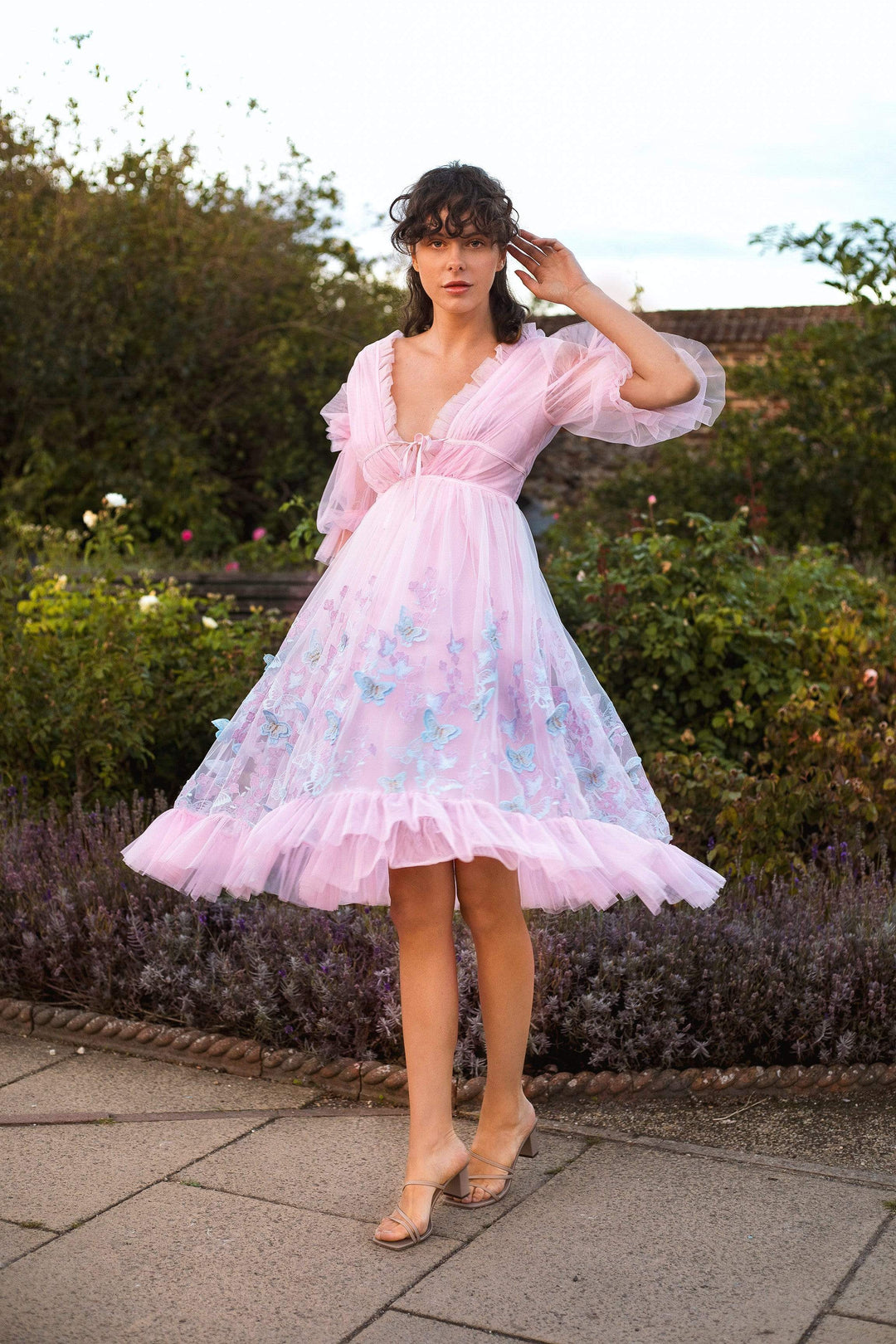 light pink butterfly dress Light Pink Butterfly Short Dress With Long Sleeves